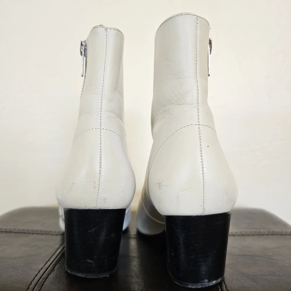 AllSaints Ivory White Western Leather Ankle‎ Boot Block Heel Sz EU 38 US 7.5